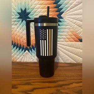 Black 40 oz Tumbler with Thin Gold Line 911 Dispatcher design